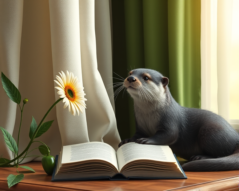 book, daisy, curtain, bell pepper, otter